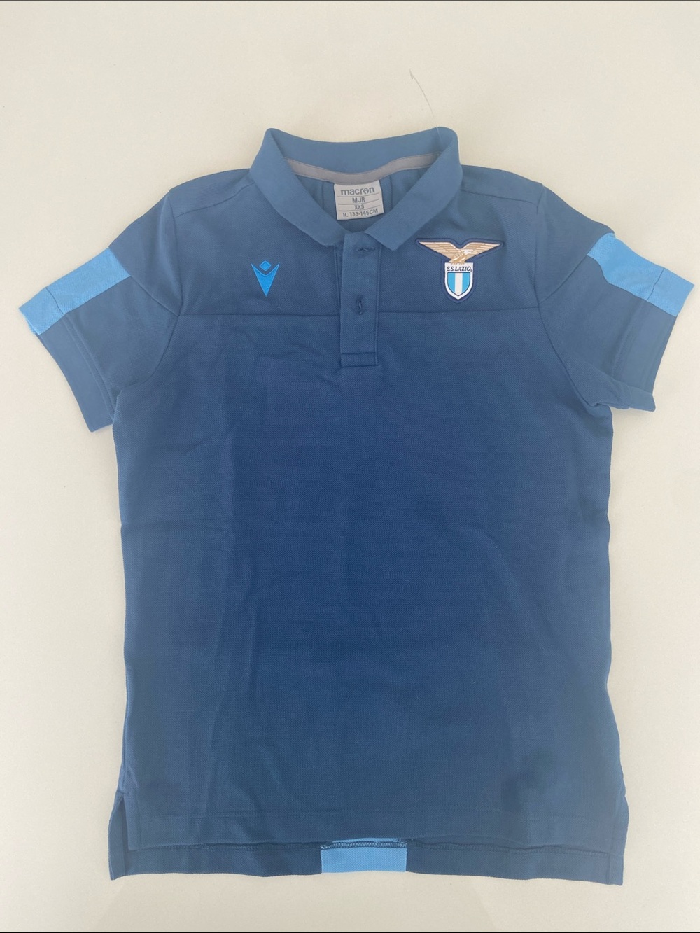 SS LAZIO MACARON Boys Navy and Light Blue Polo Shirt with Team Crest